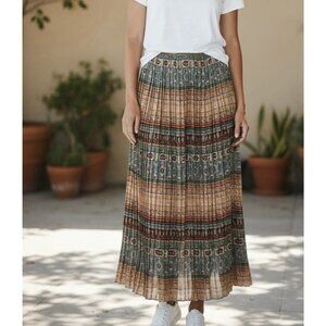 Vintage Coldwater Creek Pleated Maxi Skirt Elastic Waist Size Large Boho Hippie
